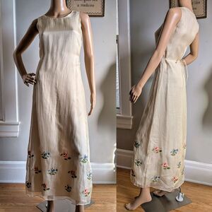 Vintage 90s Laura Ashley Silk Maxi Dress Floral Embroidery Shift Cottagecore 6